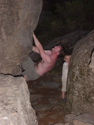Tanis O'Donnell and Jody O'Donnell climbing at The Depot - Bouldering Oregon