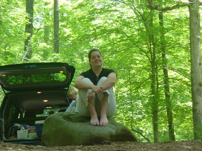 Linda O'Donnell soaking up the sun and free feet at the end of Anthony Creek - Hiking Tennessee