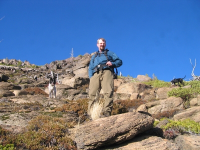 Joel Hass and Sammy hiking up the ridge - Hiking Oregon